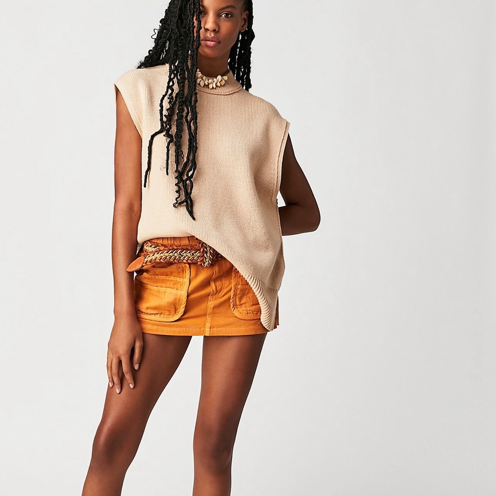 Free People Cream Sleeveless Sweater